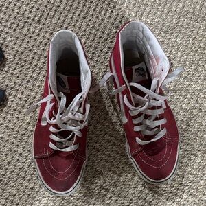 Vans Red and White High-Top Sneakers